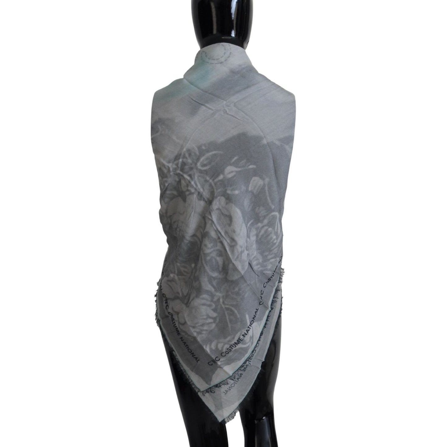Costume National Gray Print Shawl Foulard Fringes Scarf MS6874
