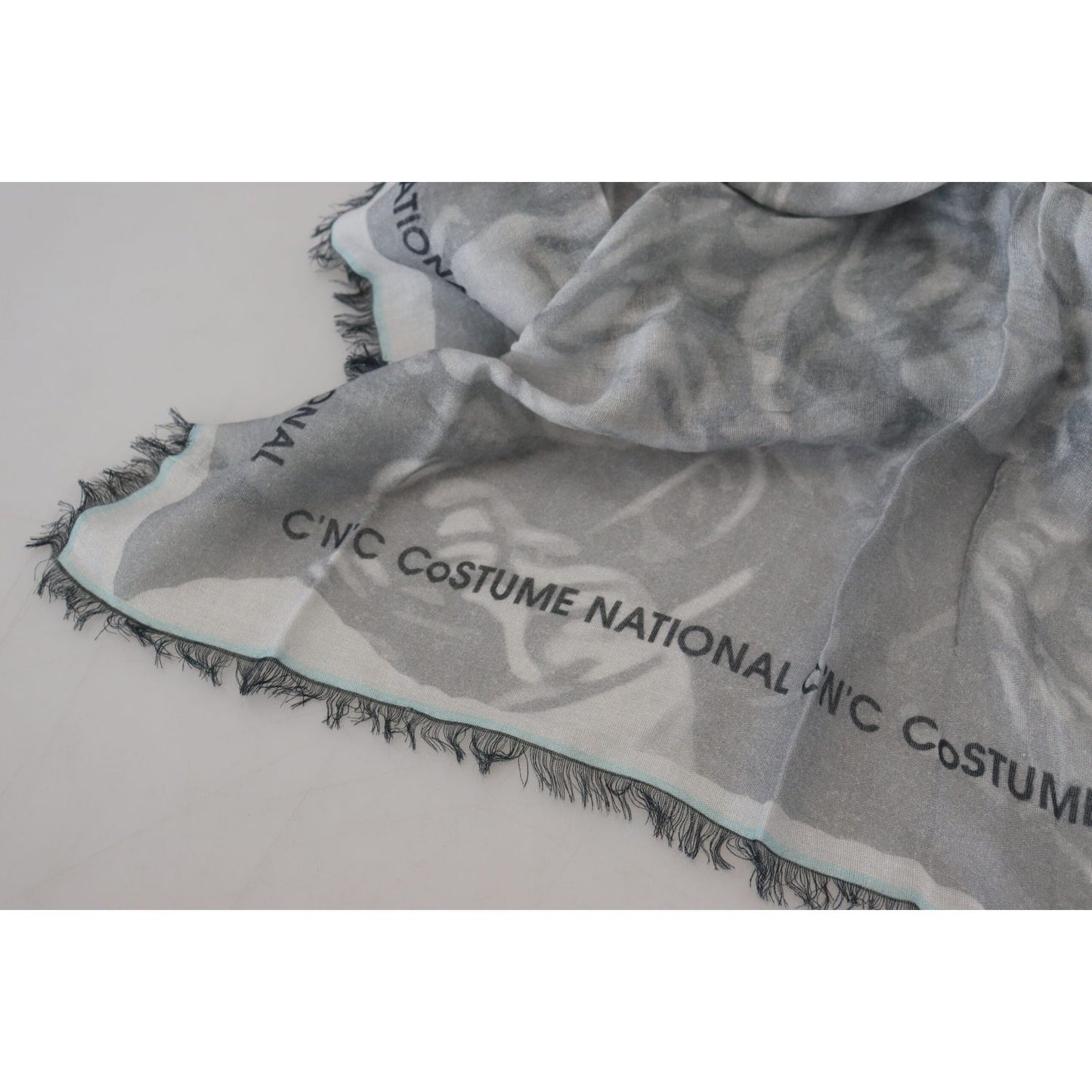 Costume National Gray Print Shawl Foulard Fringes Scarf MS6874