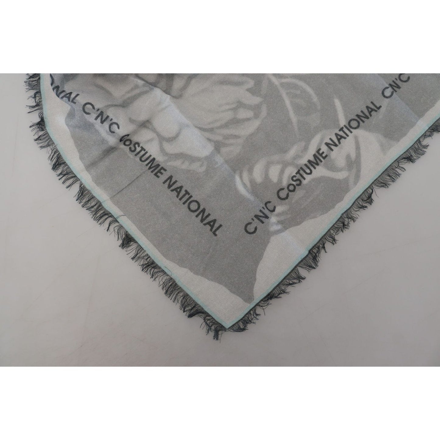 Costume National Gray Print Shawl Foulard Fringes Scarf MS6874