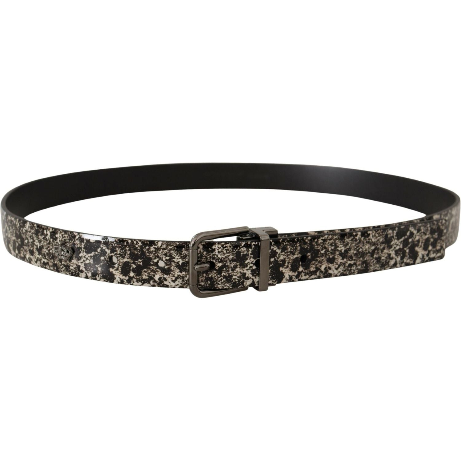 Dolce & Gabbana Black Marble Print Leather Gray Logo Belt