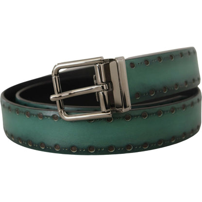 Dolce & Gabbana Green Giotto Leather Silver Metal Buckle Belt