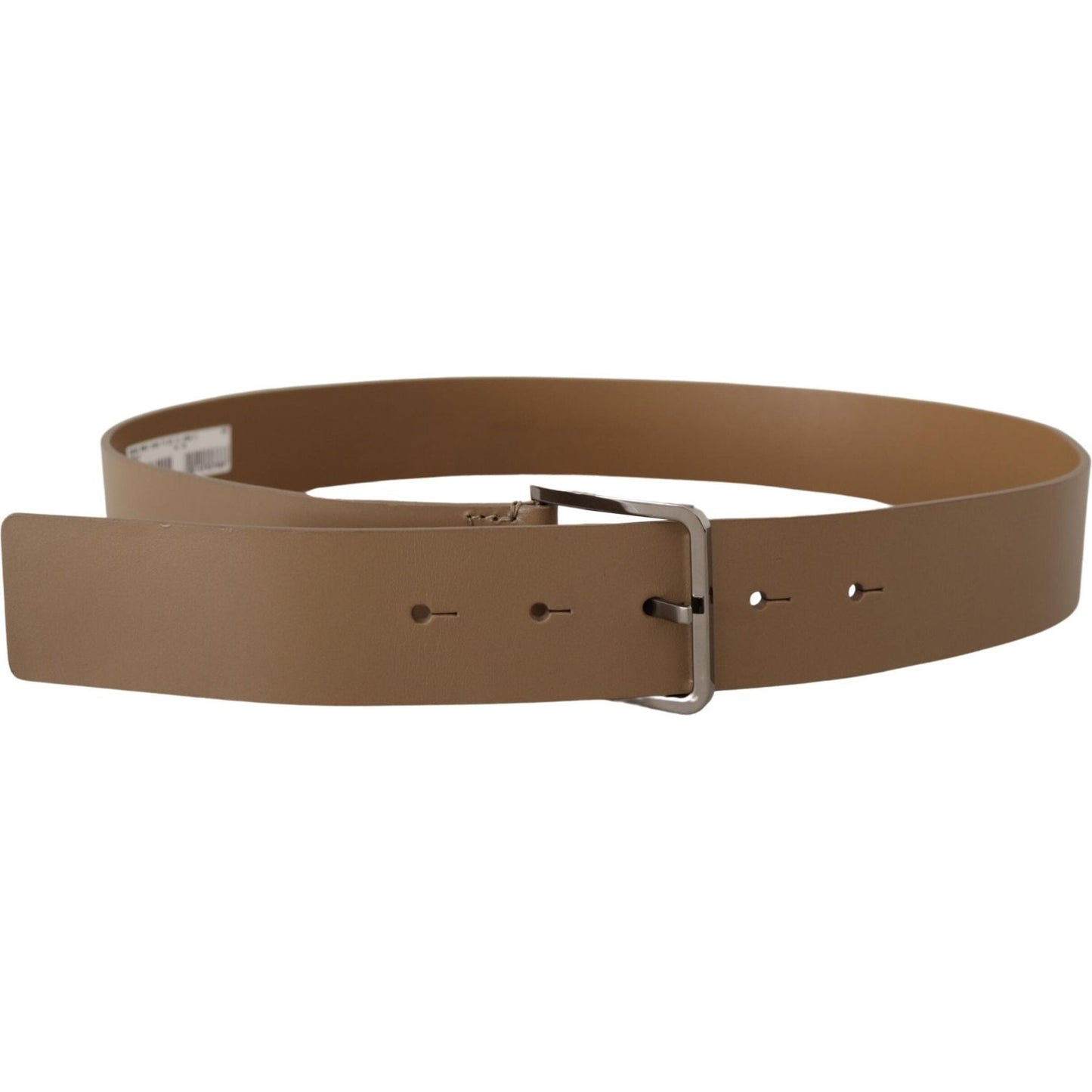 Dolce & Gabbana Beige Calf Leather Wide Silver Metal Belt