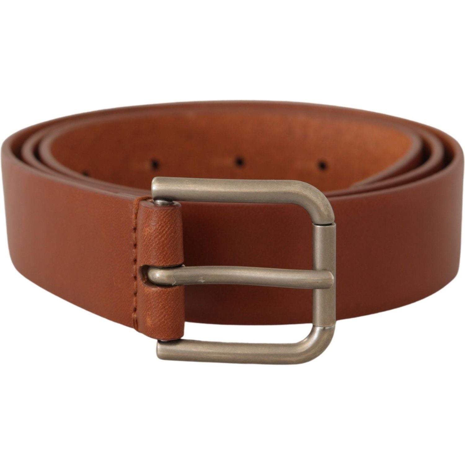 Dolce & Gabbana Brown Calf Leather Silver Tone Metal Buckle Belt