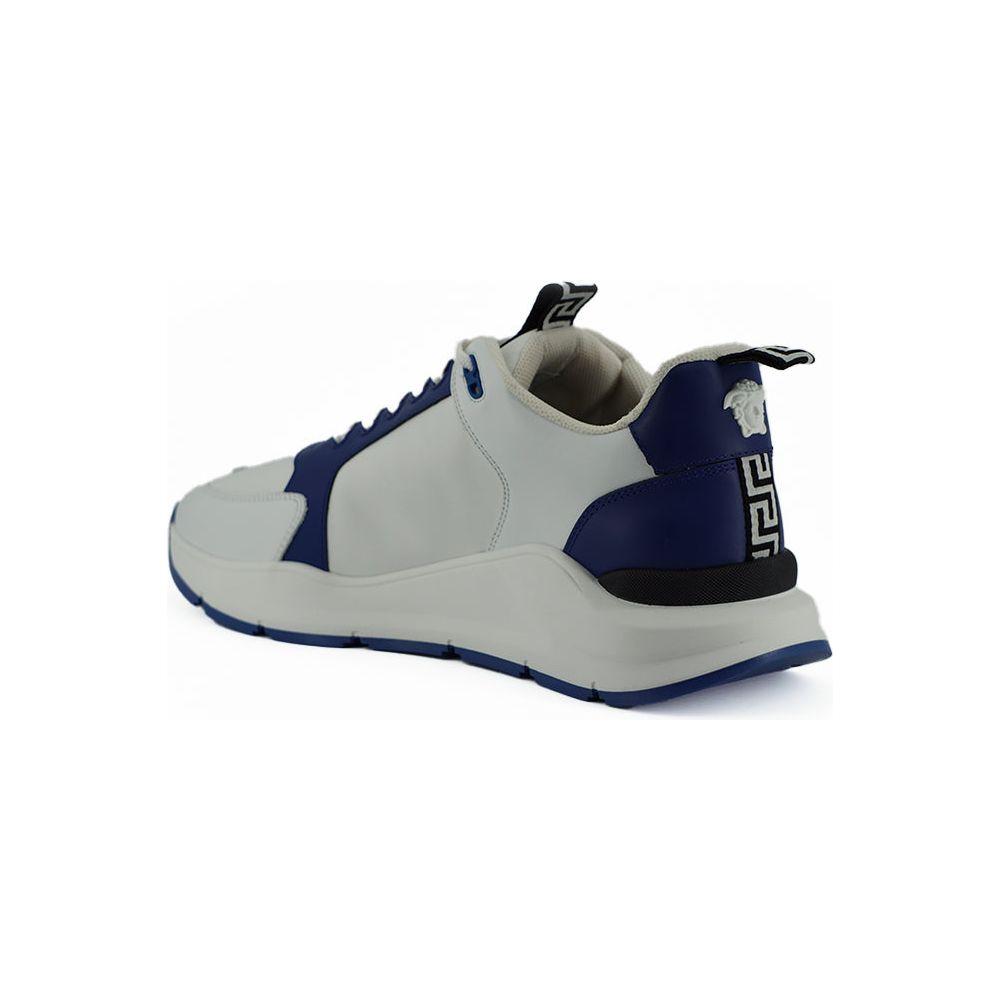 Versace Elegant Blue and White Leather Sneakers