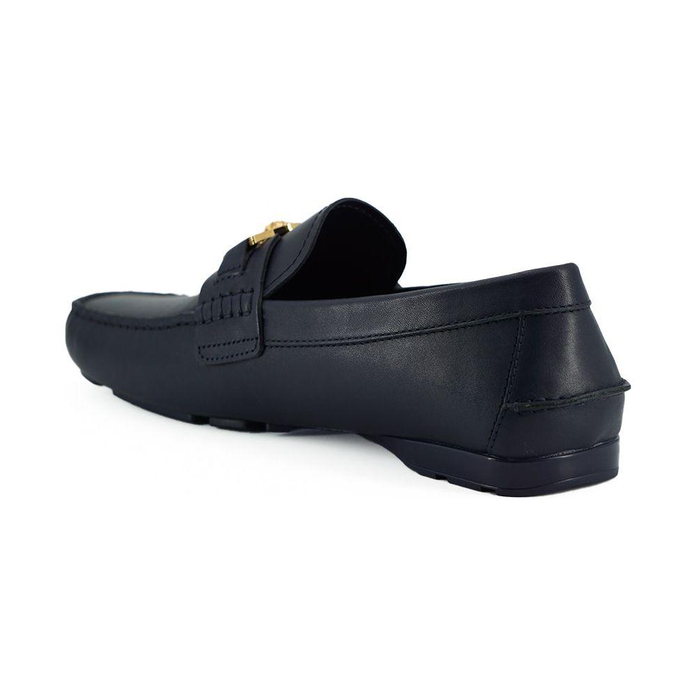 Versace Elegant Navy Blue Calf Leather Loafers
