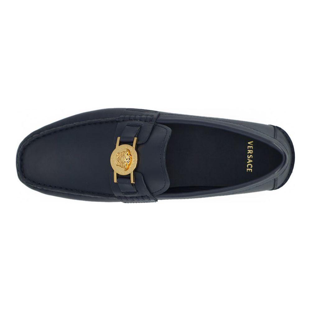 Versace Elegant Navy Blue Calf Leather Loafers