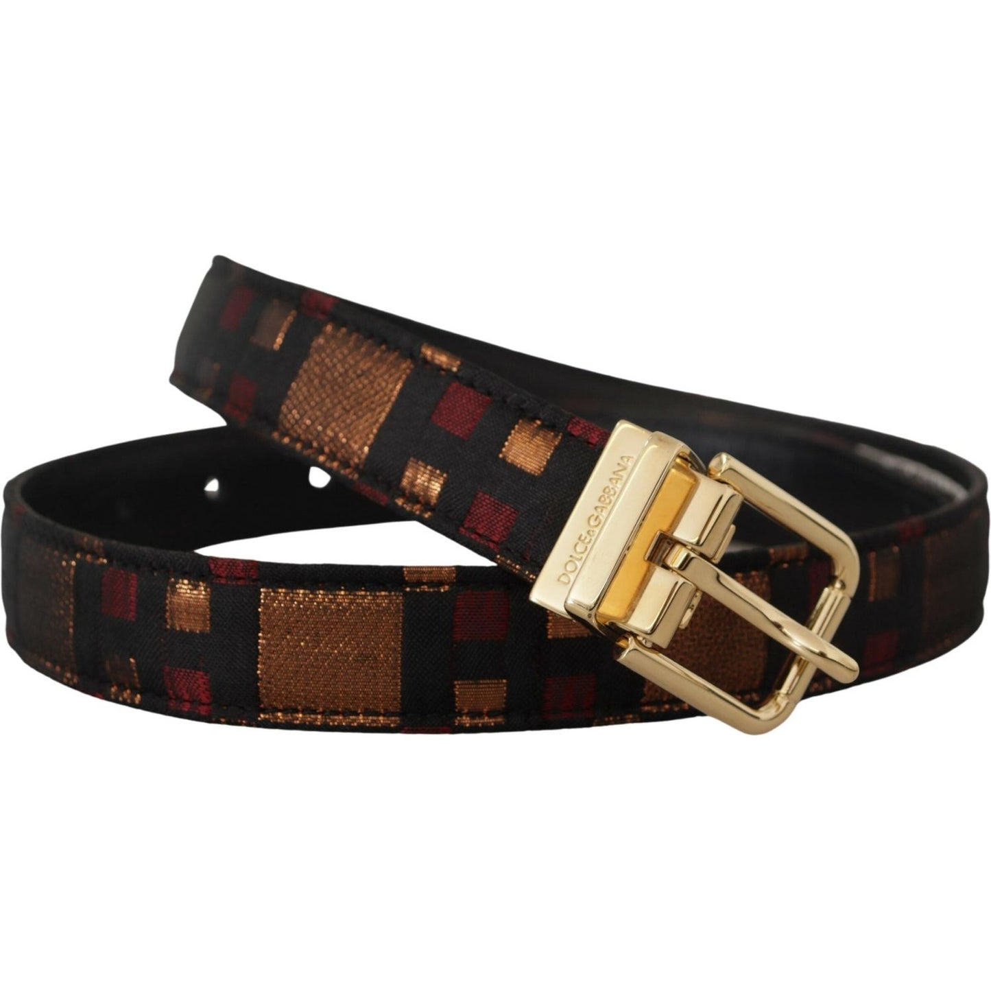 Dolce & Gabbana Multicolor Leather Jacquard Gold Metal Buckle Belt