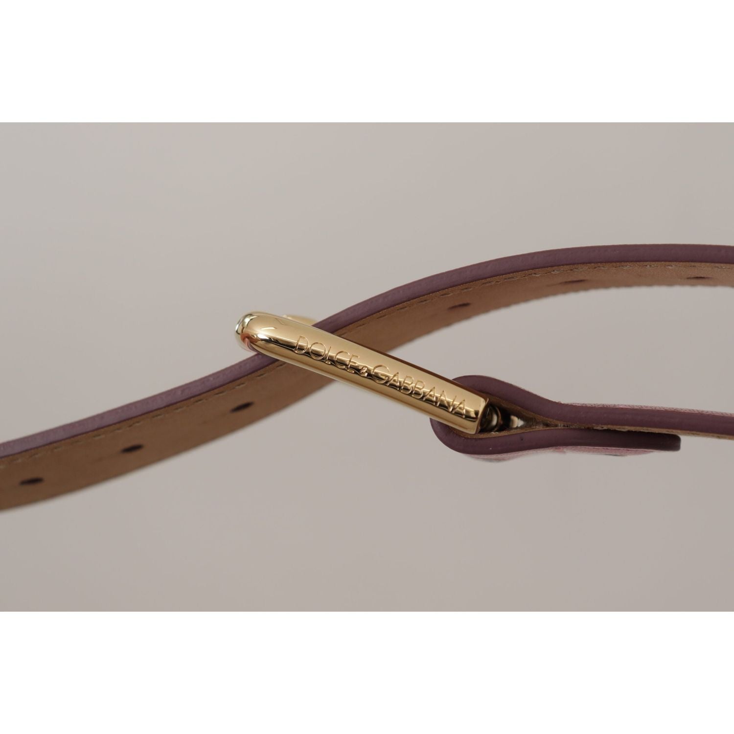 Dolce & Gabbana Metallic Pink Polished Leather Logo Metal Buckle Belt