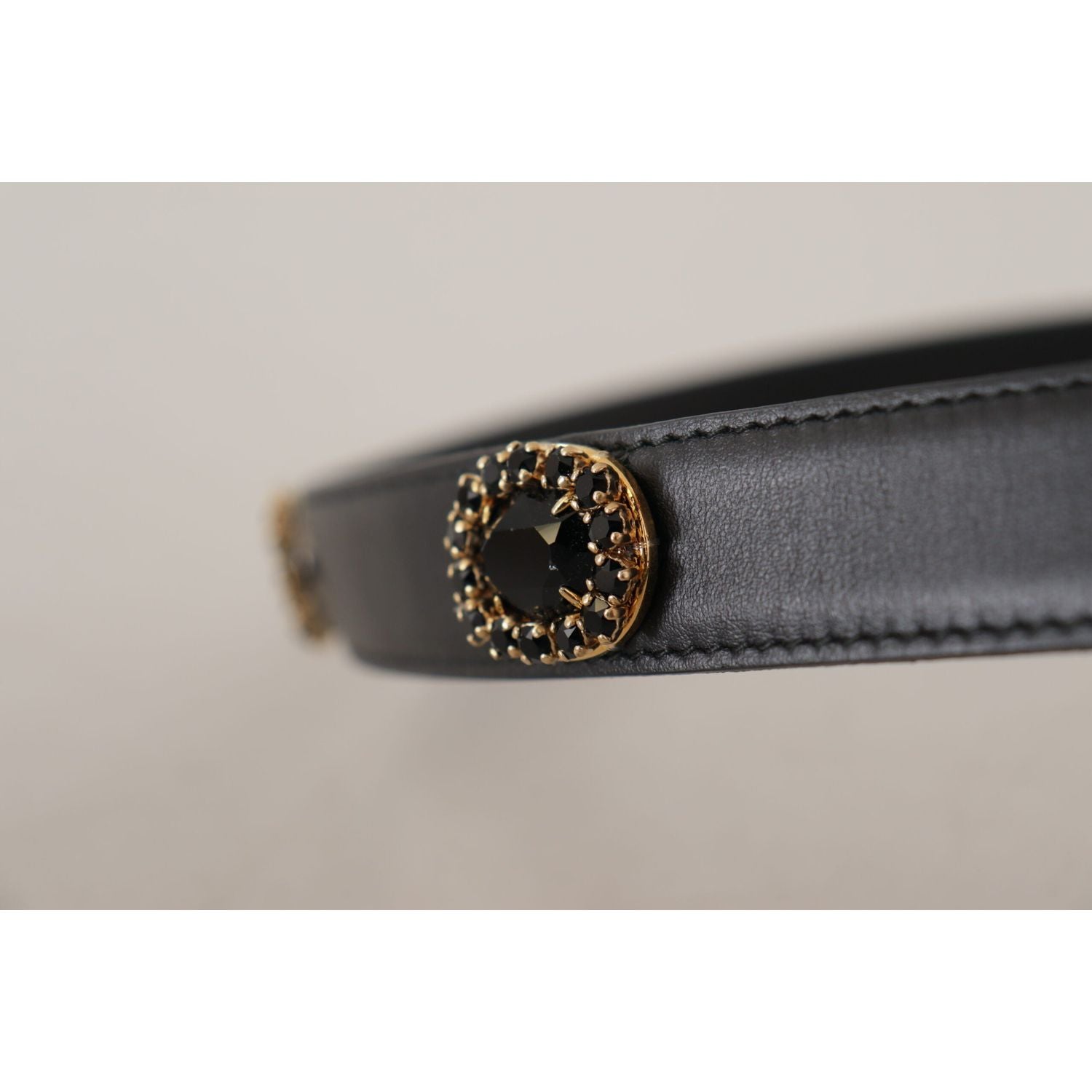 Dolce & Gabbana Black Leather Embellished Crystal Logo Belt