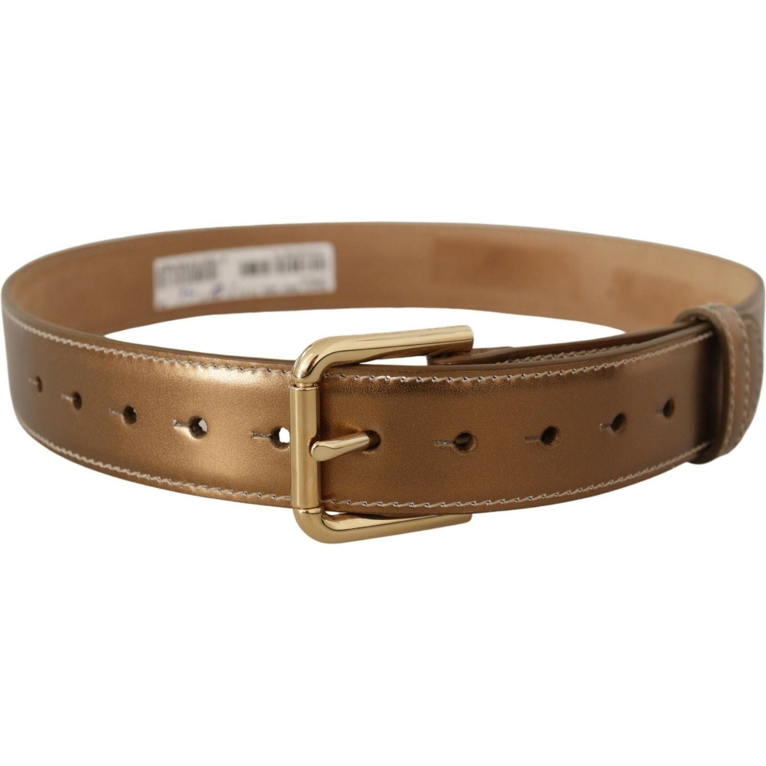 Dolce & Gabbana Bronze Calf Leather Gold Logo Waist Buckle Belt