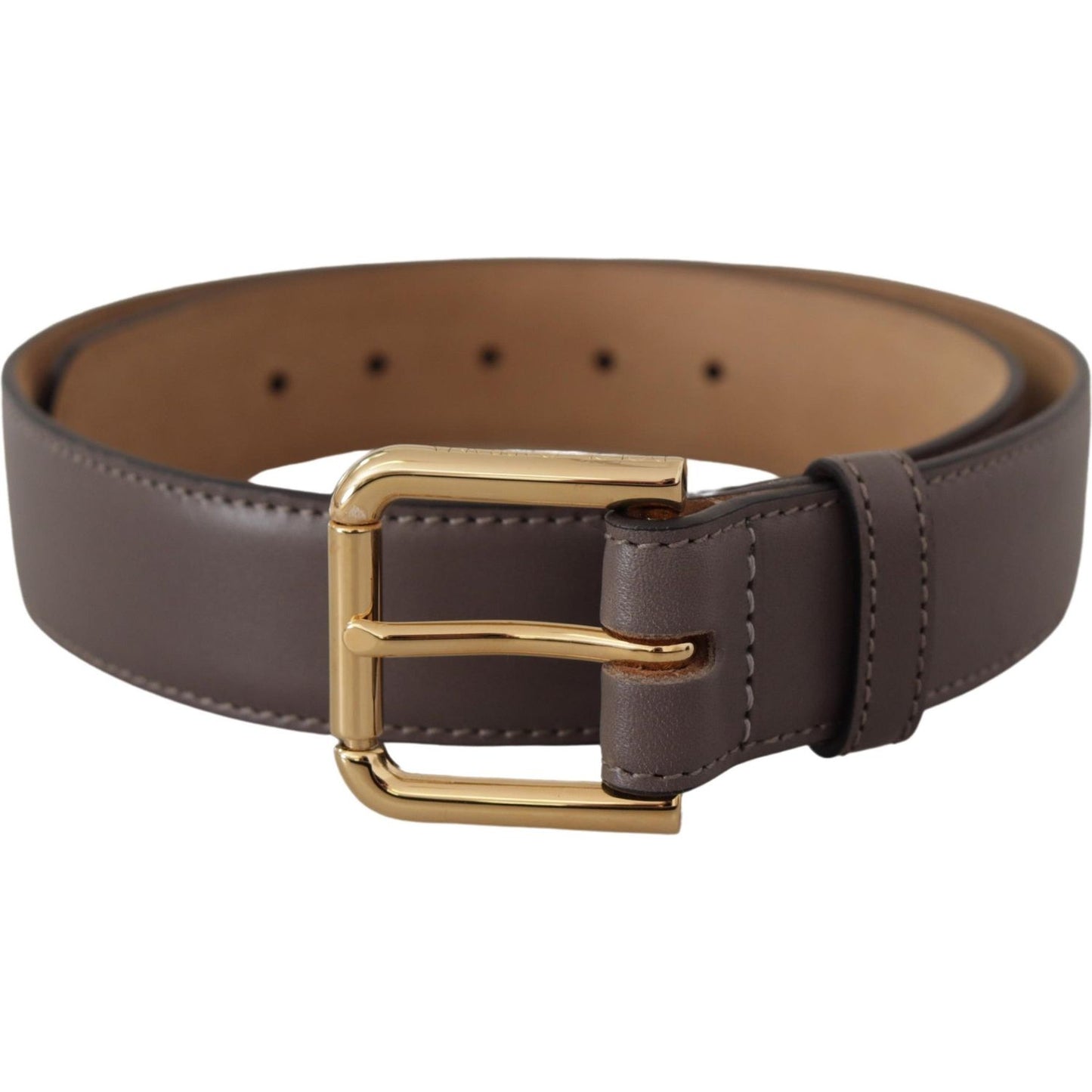 Dolce & Gabbana Gray Calfskin Leather Gold Metal Logo Buckle Belt