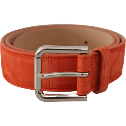 Dolce & Gabbana Orange Leather Suede Silver Logo Metal Buckle Belt