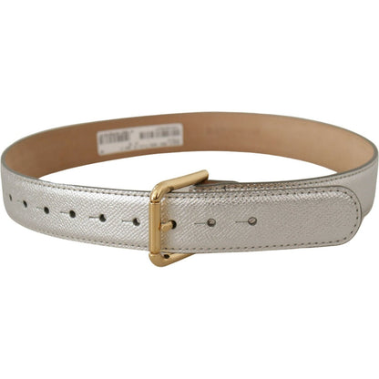 Dolce & Gabbana Silver Leather Gold Tone Logo Metal Waist Buckle Belt