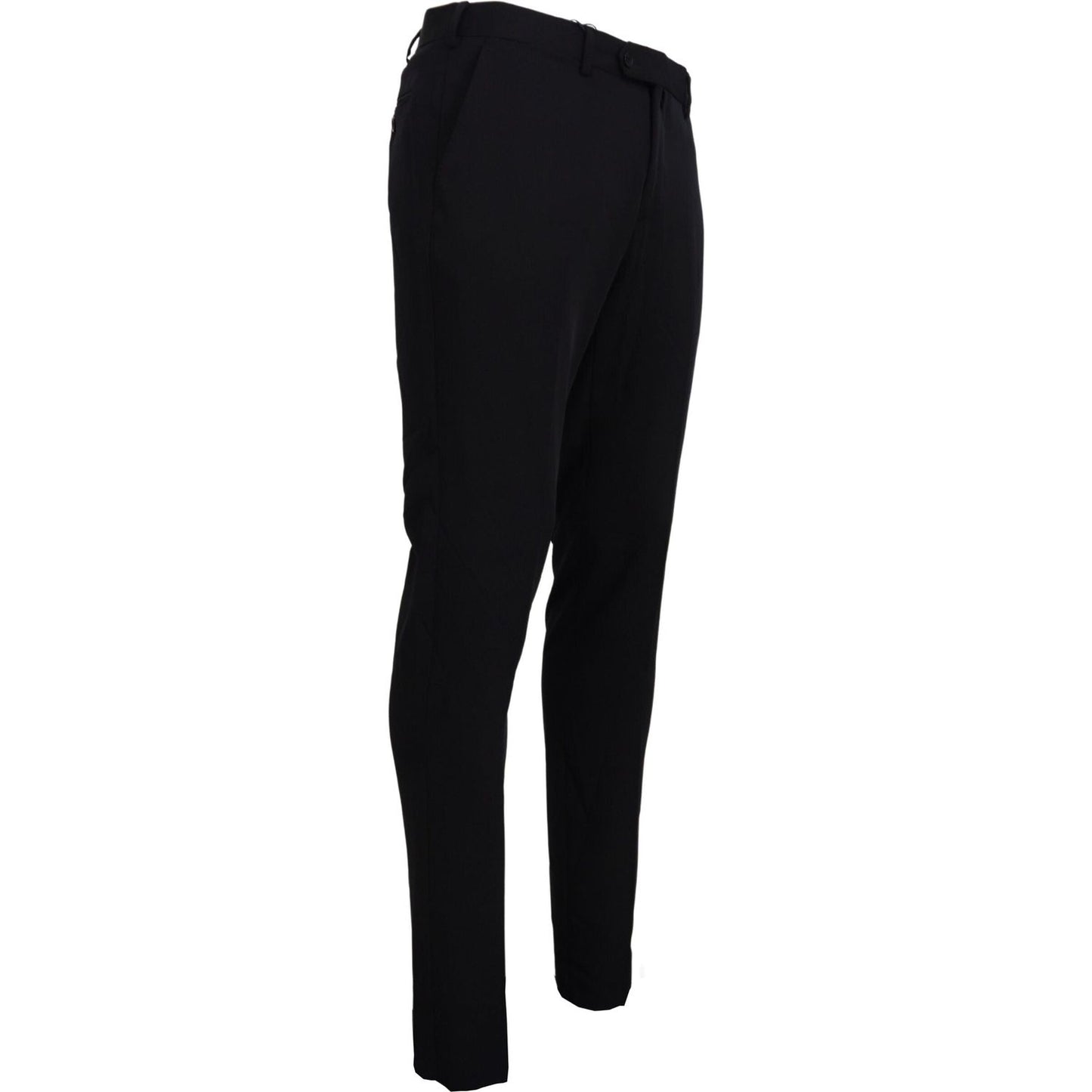 Domenico Tagliente Black Polyester Tapered Dress Pants