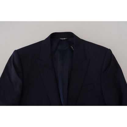 Dolce & Gabbana Blue Wool Slim Fit Formal Coat Blazer