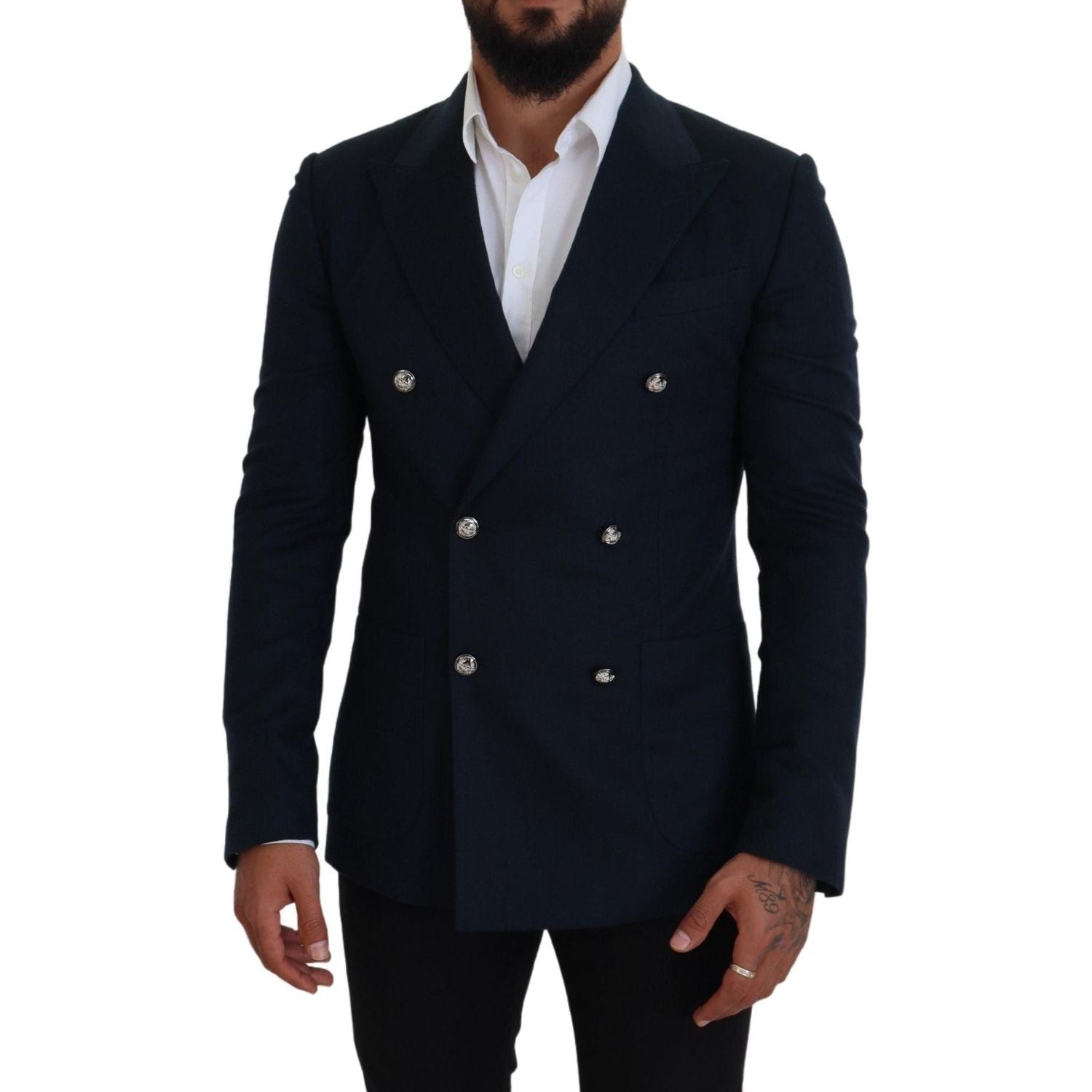Dolce & Gabbana Blue Double Breasted Formal Coat Blazer