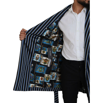 Dolce & Gabbana Black Blue Martini Printed Lining Robe