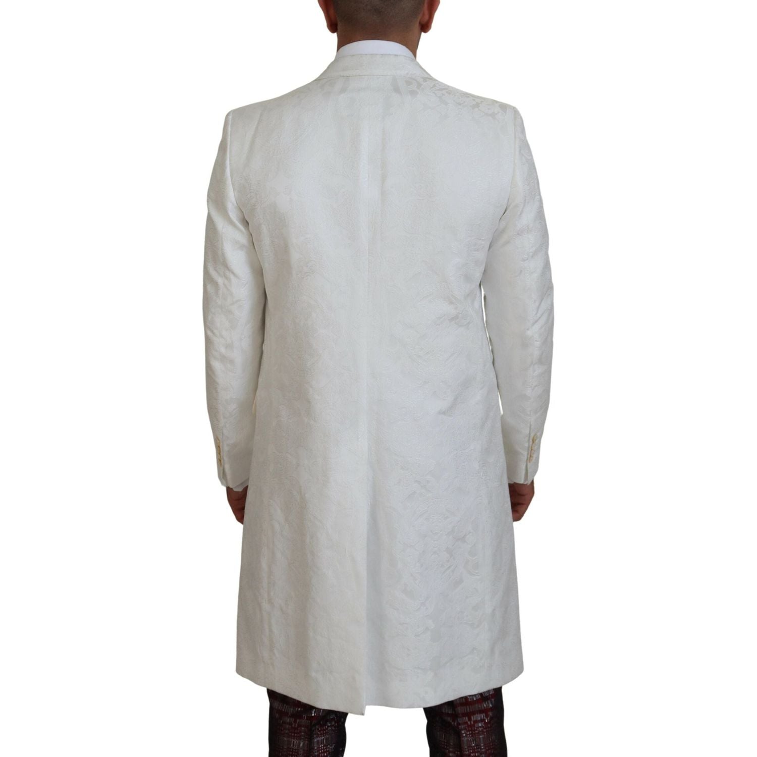 Dolce & Gabbana White Floral Brocade Trench Coat Jacket