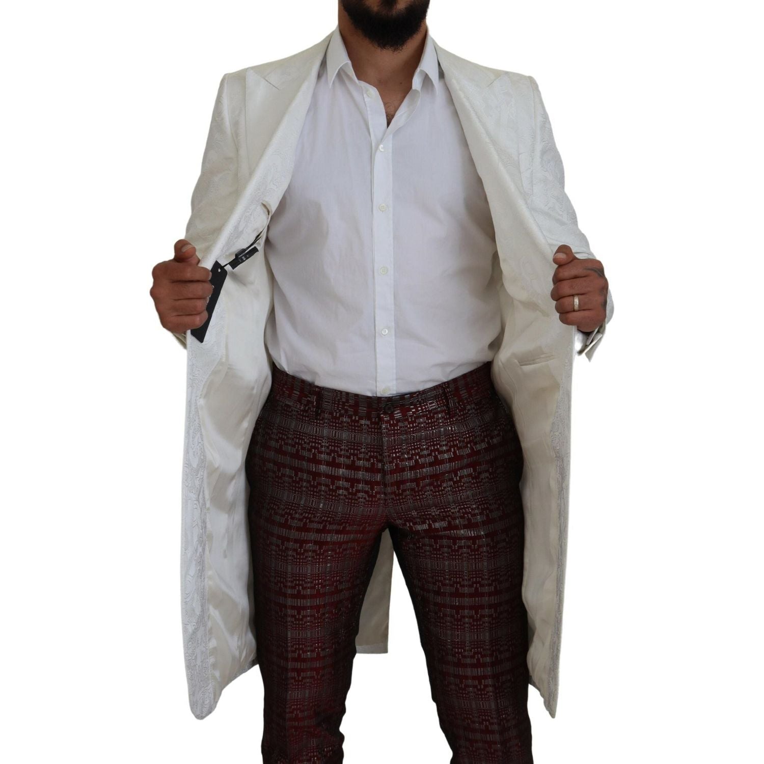 Dolce & Gabbana White Floral Brocade Trench Coat Jacket