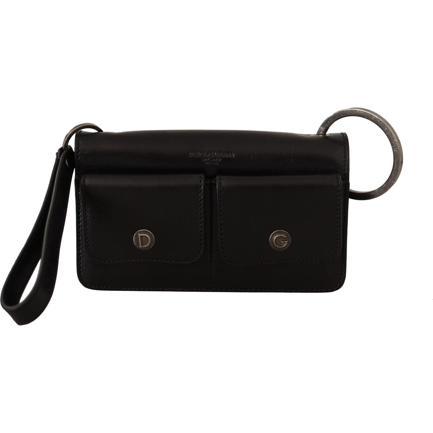 Dolce & Gabbana Black Leather Wristlet Mini Bag Card Bill Wallet