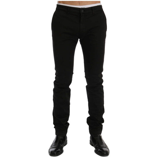 GF Ferre Elegant Slim Fit Black Cotton Trousers Jeans & Pants GF Ferre Black