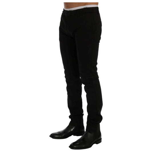 GF Ferre Elegant Slim Fit Black Cotton Trousers Jeans & Pants GF Ferre Black