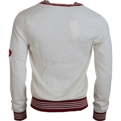 Dolce & Gabbana White Red Knitted V-neck Pullover Sweater