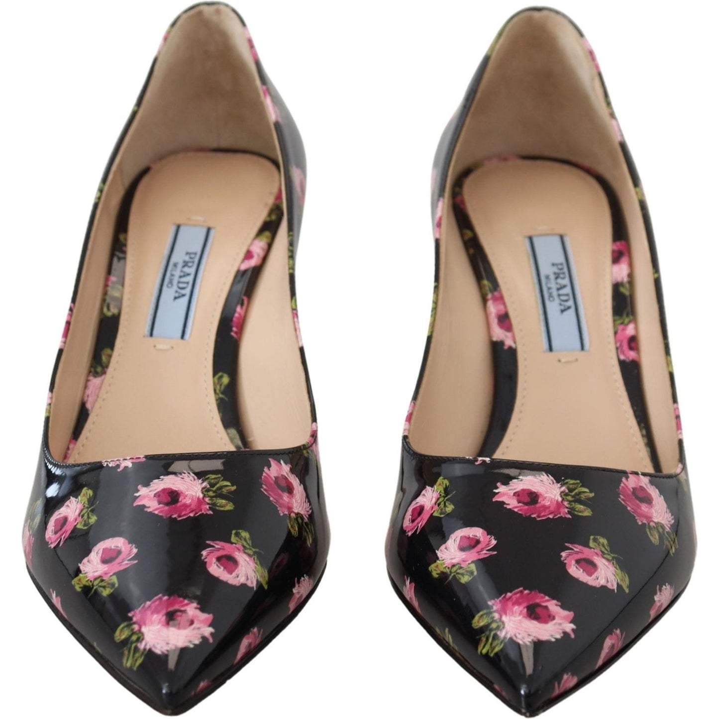 Prada Black Leather Floral Heels Stilettos Pumps