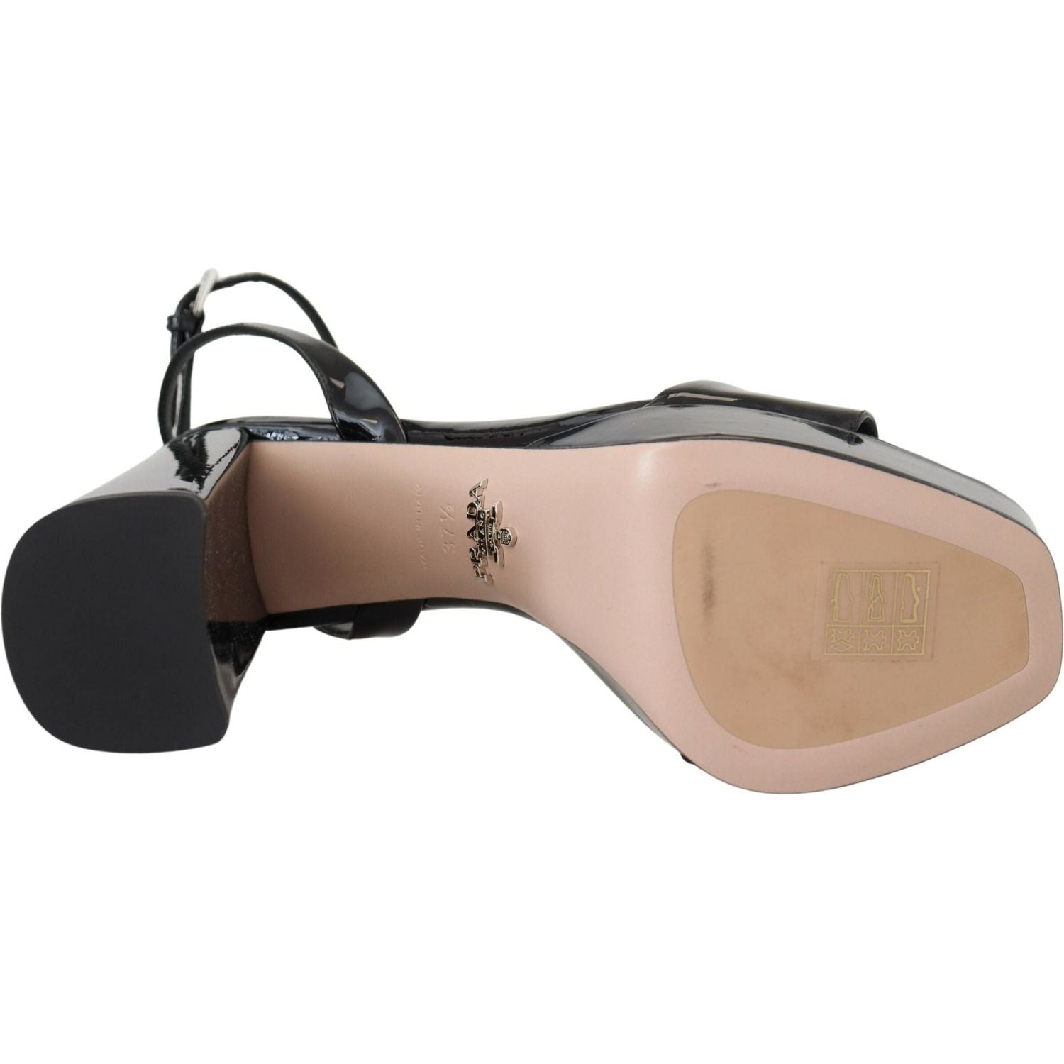 Prada Black Patent Sandals Ankle Strap Heels Leather