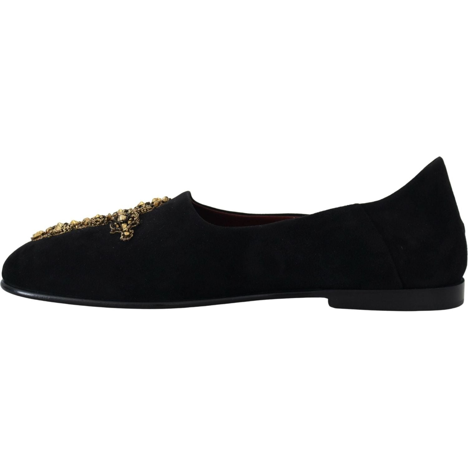 Dolce & Gabbana Black Suede Gold Cross Slip On Loafers Shoes