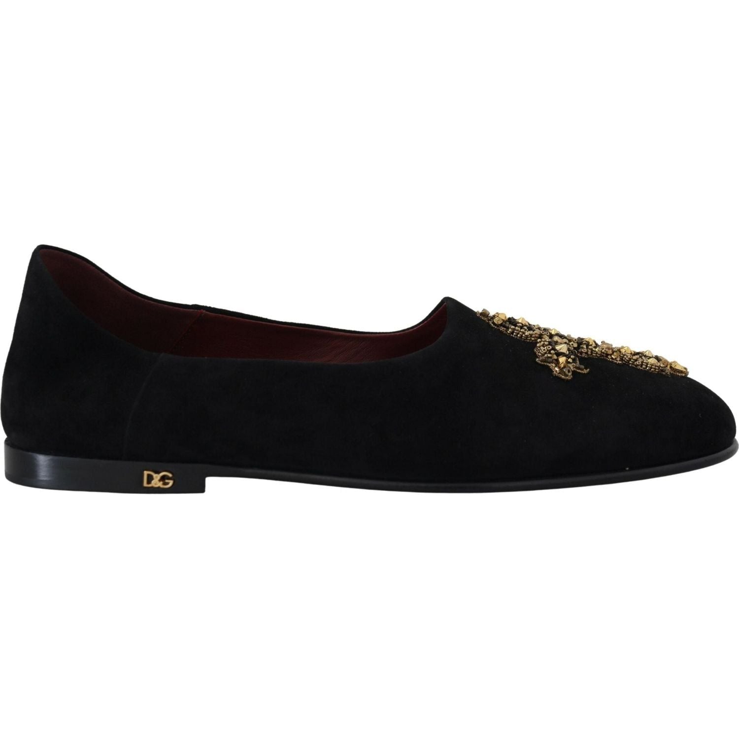 Dolce & Gabbana Black Suede Gold Cross Slip On Loafers Shoes