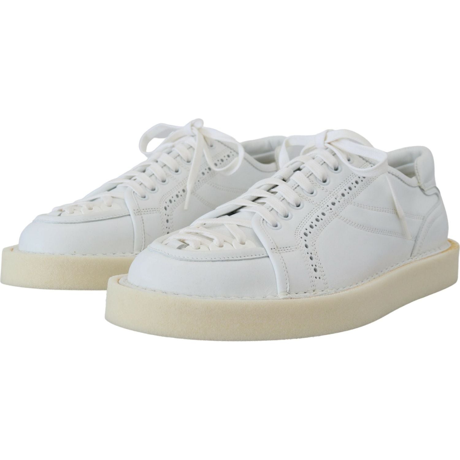 Dolce & Gabbana White Leather Low Top Oxford Sneakers Casual Shoes