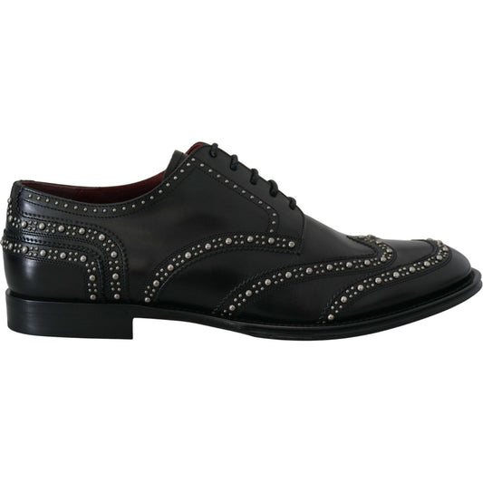 Dolce & Gabbana Black Leather Derby Dress Studded Shoes