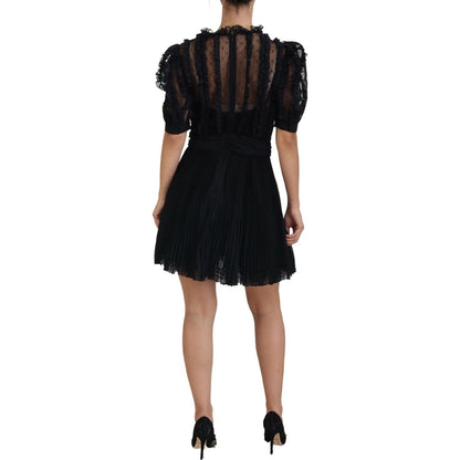 Dolce & Gabbana Black Lace Trim A-line Mini Nylon Dress