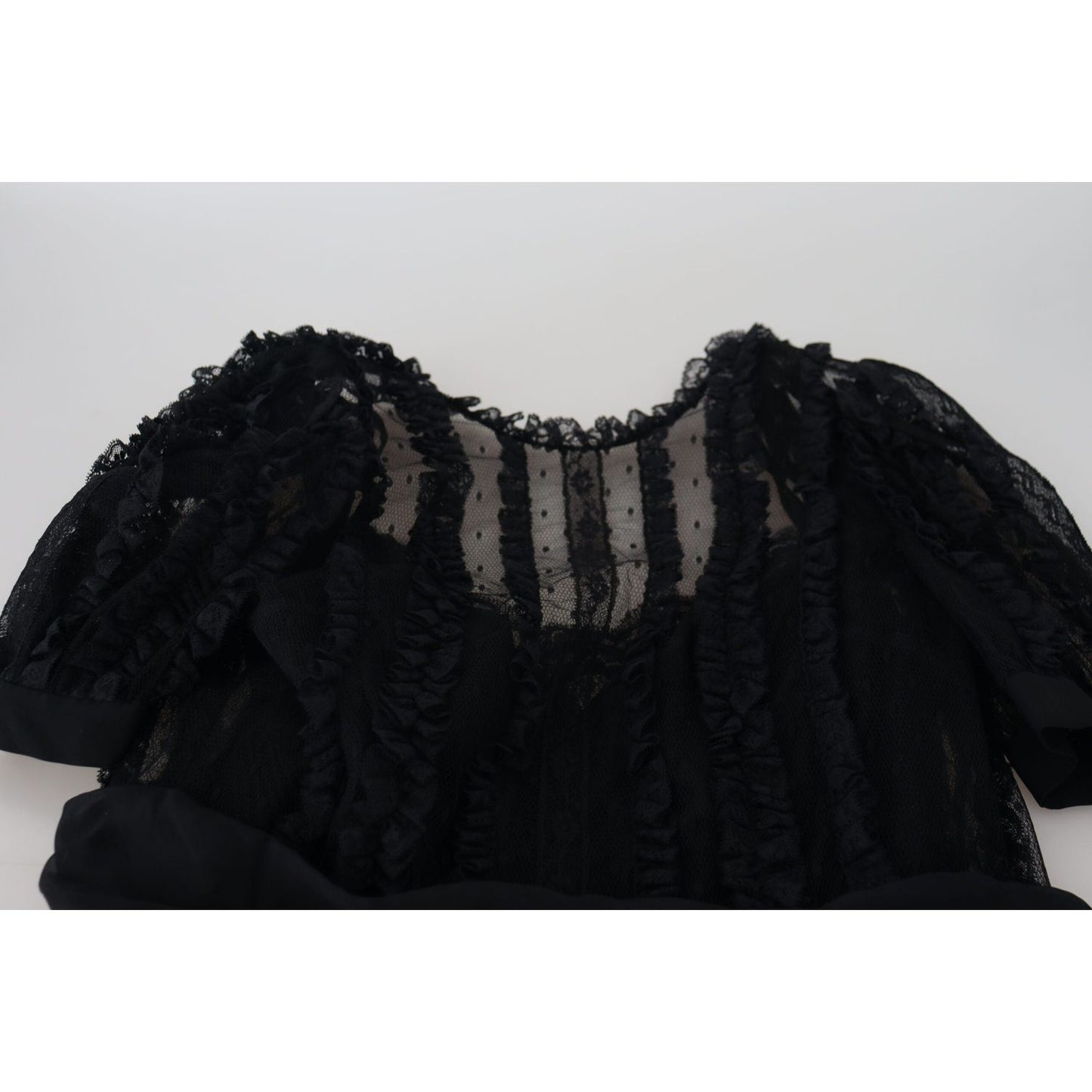 Dolce & Gabbana Black Lace Trim A-line Mini Nylon Dress