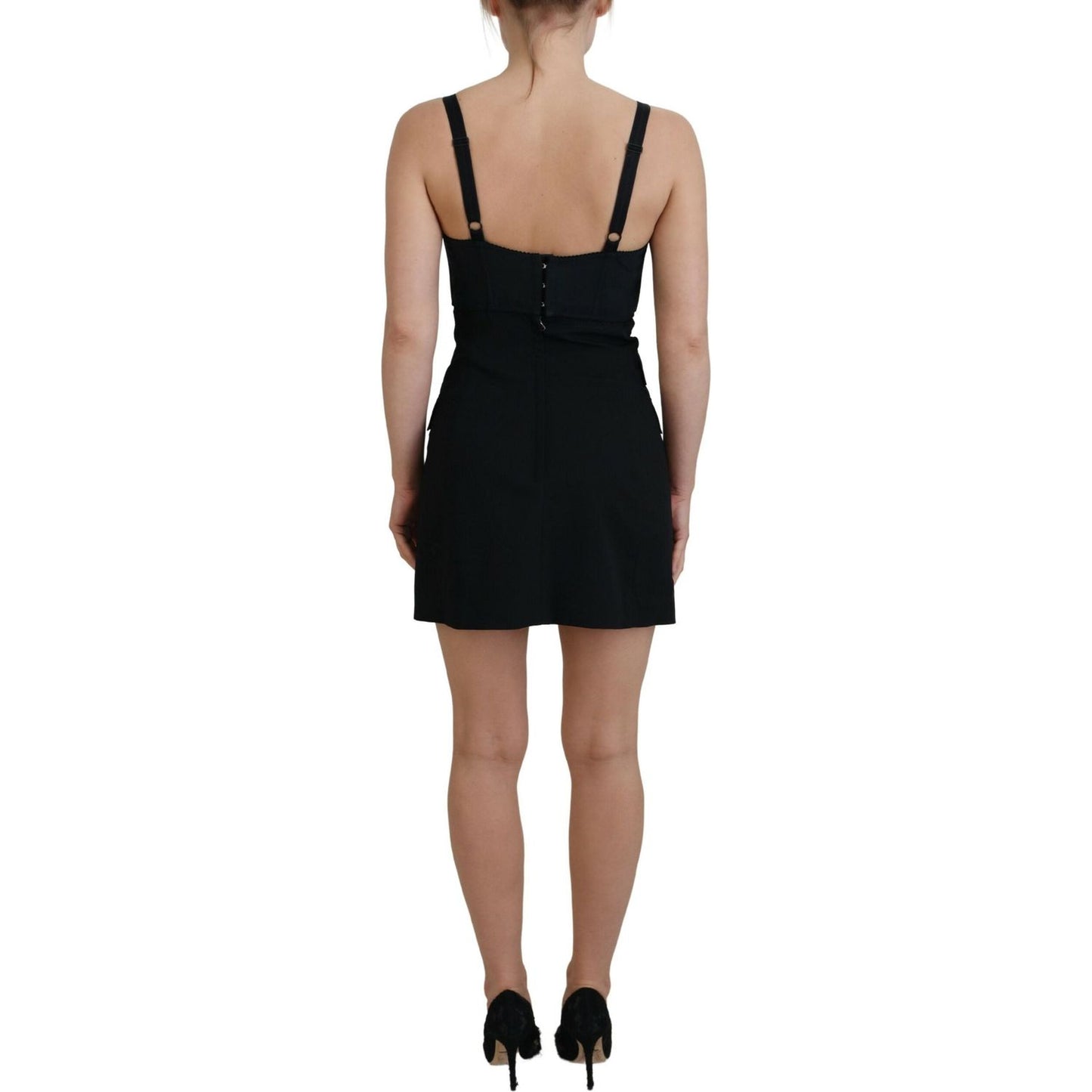 Dolce & Gabbana Black Fit Wool Stretch Sheath Mini Dress