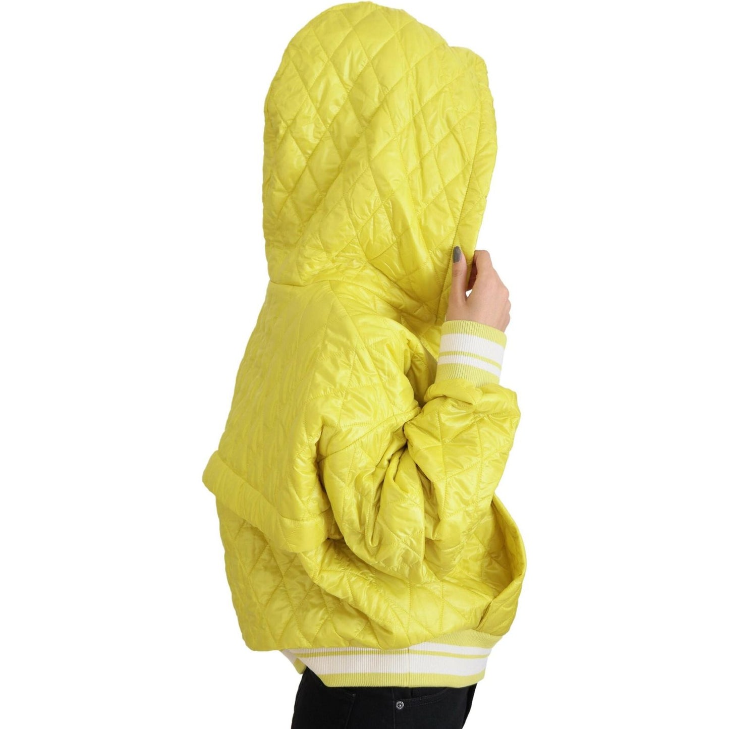 Dolce & Gabbana Yellow Nylon Quilted Hooded Pullover Jacket
