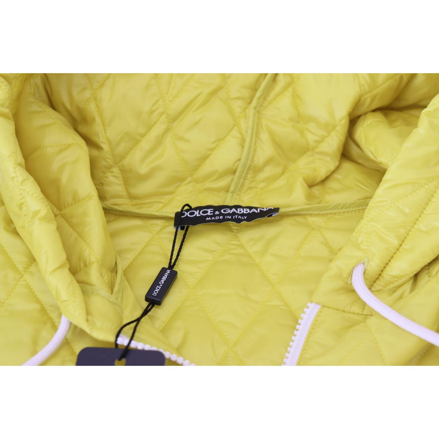 Dolce & Gabbana Yellow Nylon Quilted Hooded Pullover Jacket
