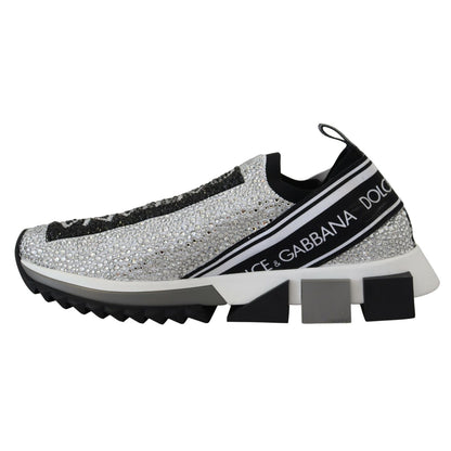Dolce & Gabbana Silver Rhinestones Sorrento Sneakers Shoes
