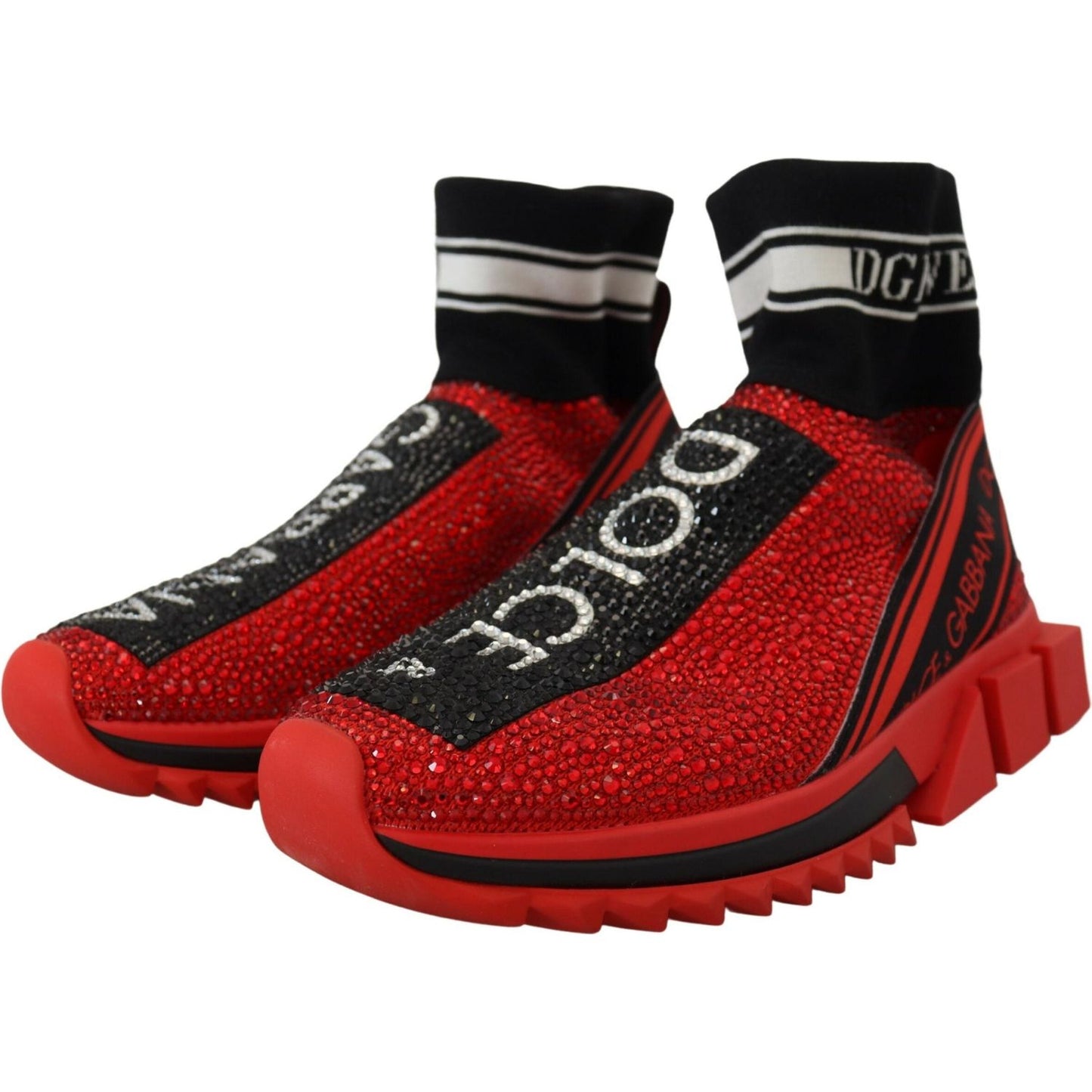 Dolce & Gabbana Red Bling Sorrento Sneakers Socks Shoes