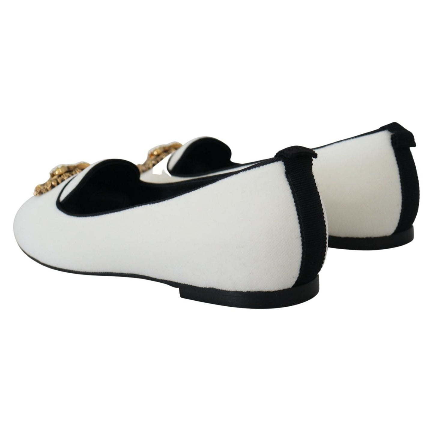 Dolce & Gabbana White Velvet Slip Ons Loafers Flats Shoes