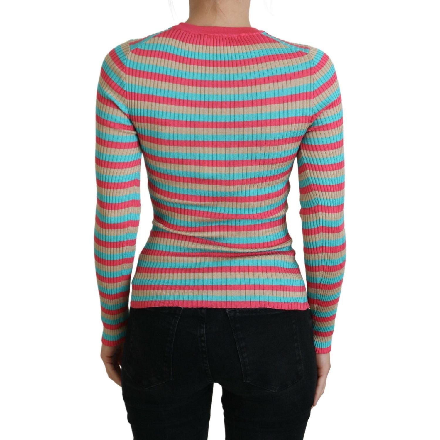 Dolce & Gabbana Multicolor Crewneck Pullover Silk Sweater
