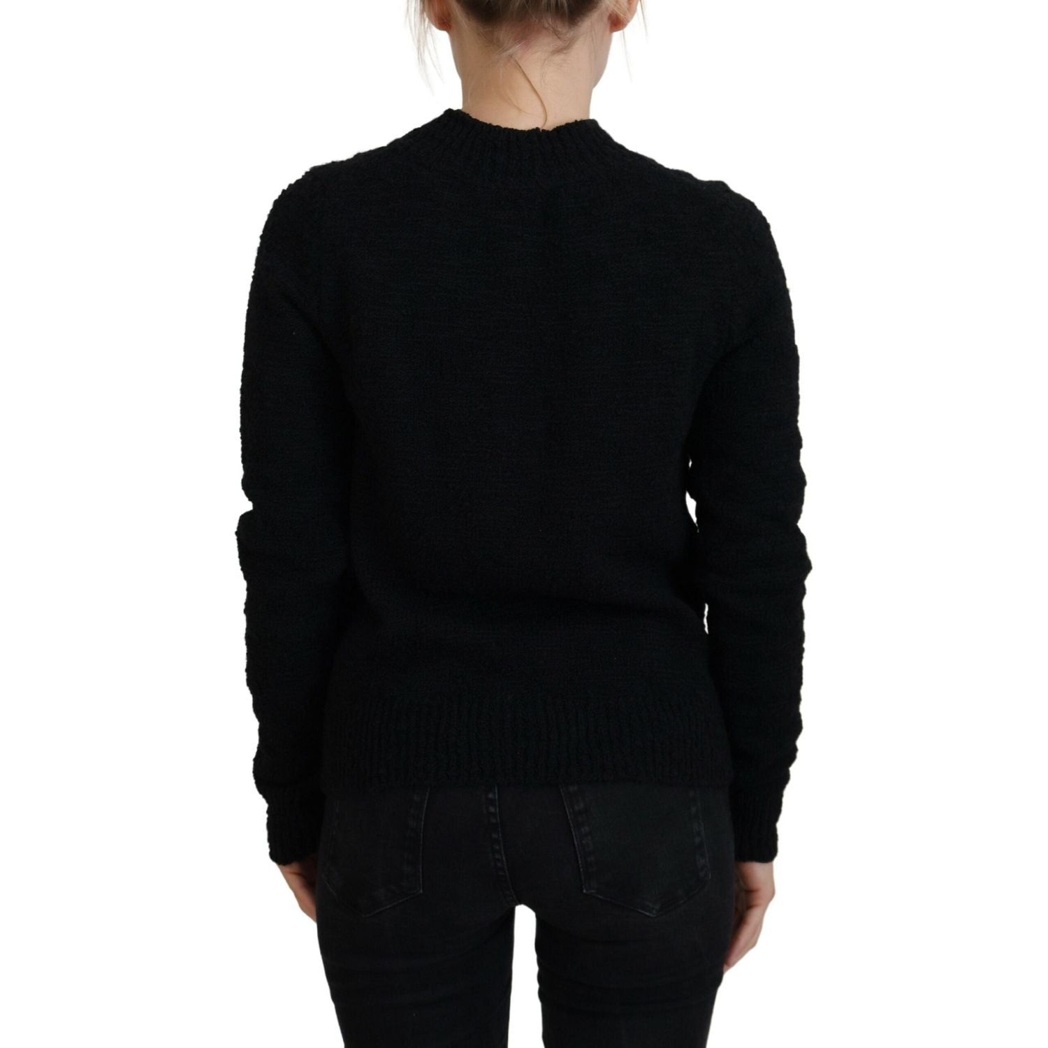 Dolce & Gabbana Black Wool Knit Crewneck Pullover Sweater