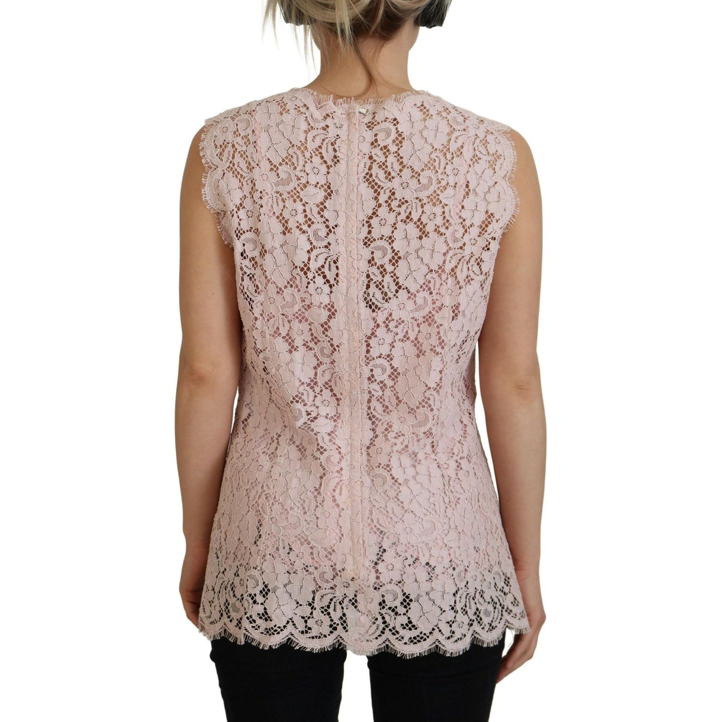 Dolce & Gabbana Pink Floral Lace Sleeveless Tank Blouse Top