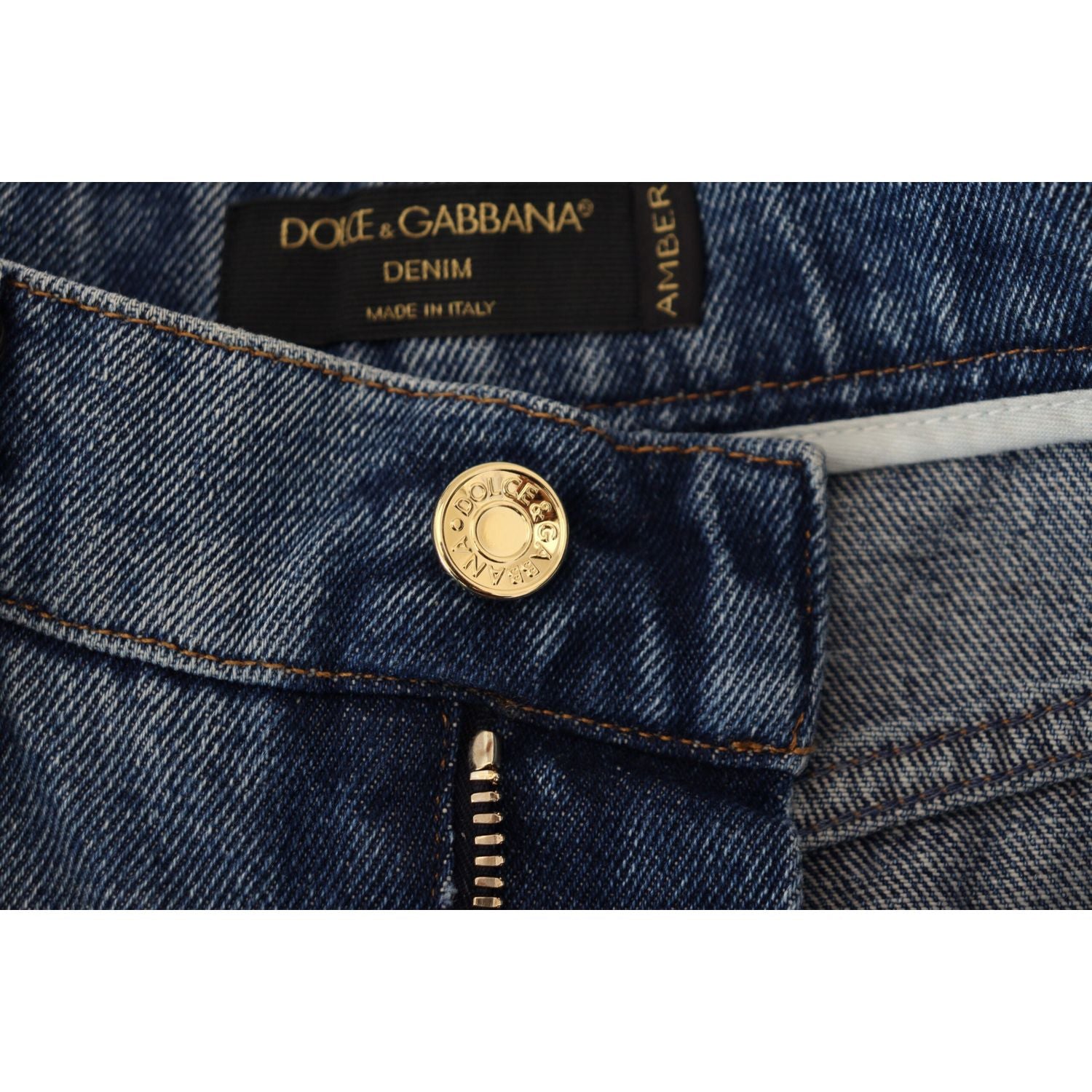 Dolce & Gabbana Blue Tattered Skinny Denim Cotton Jeans