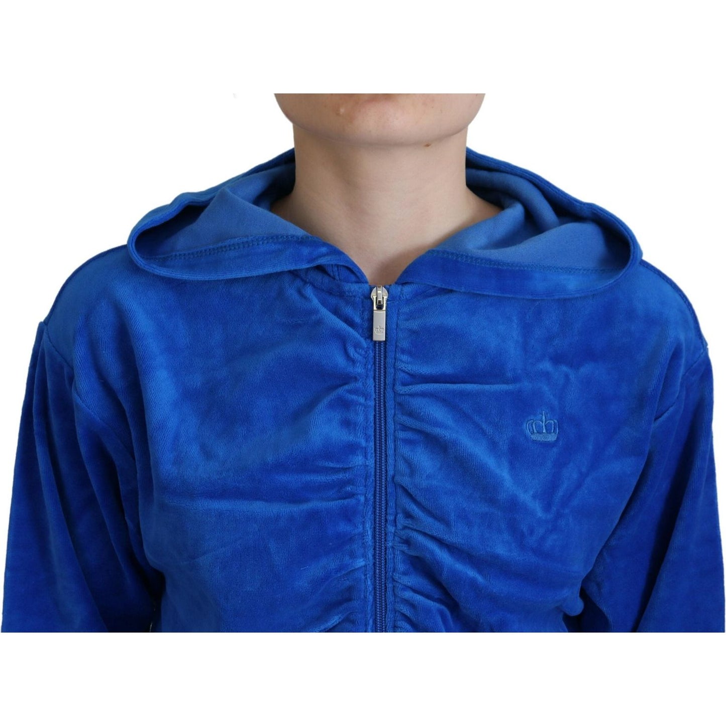 Juicy Couture Blue Cotton Full Zip Cropped Hooded Sweatshirt Sweater