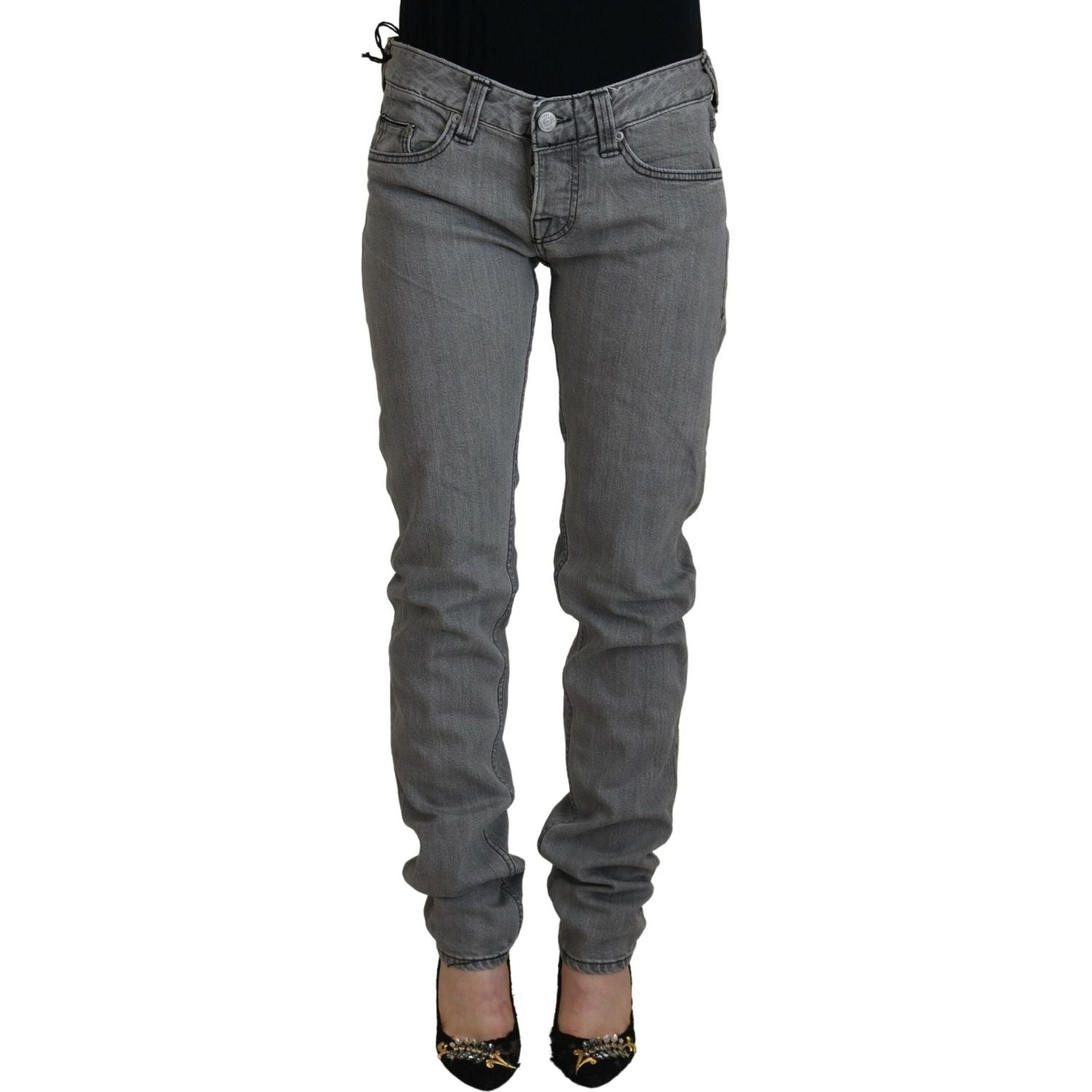 Care Label Gray Washed Cotton Skinny Women Casual Denim Jeans
