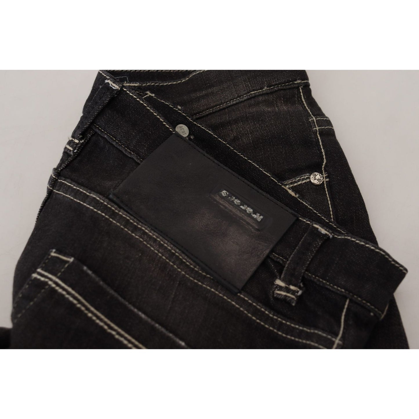 Acht Black Washed Mid Waist Tapered Women Casual Denim Jeans