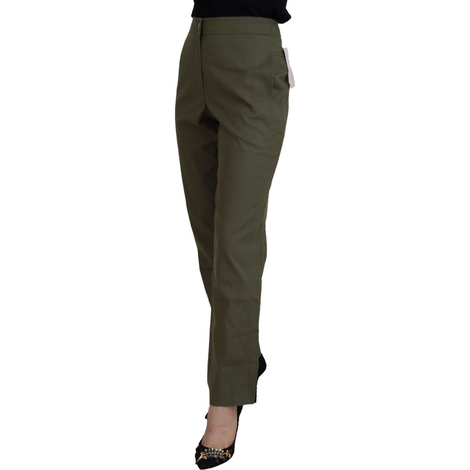 LAUREL Green Cotton High Waist Women Tapered Pants