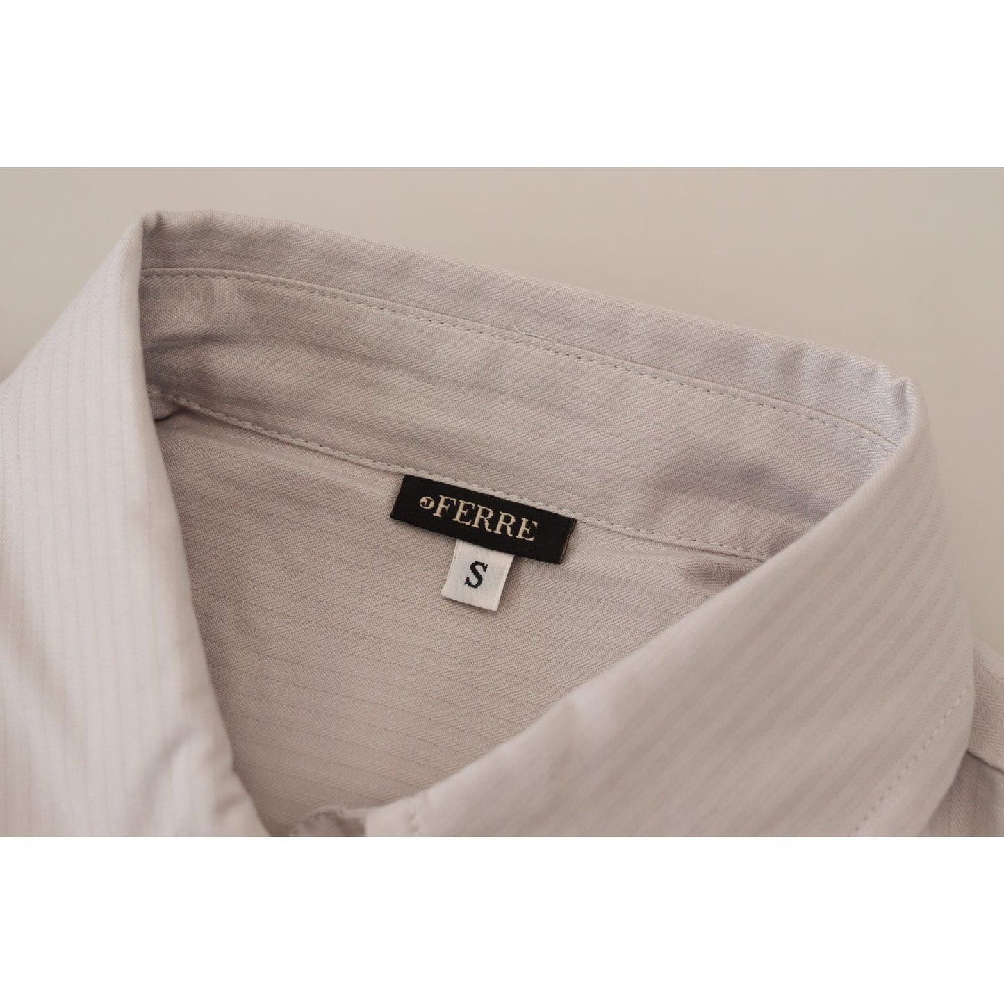 Ferre Light Gray Stripes Cotton Sleeveless Collared Top